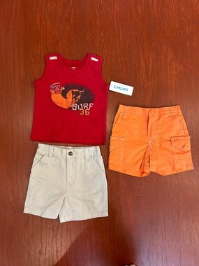 Carter's Red Surf Tank with Orange Cargo and Cream Shorts Trio